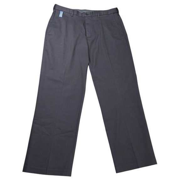 Haggar Premium No Iron Khaki Gray Flat Front Classic Fit Stretch Pants 36x30 - Picture 1 of 9